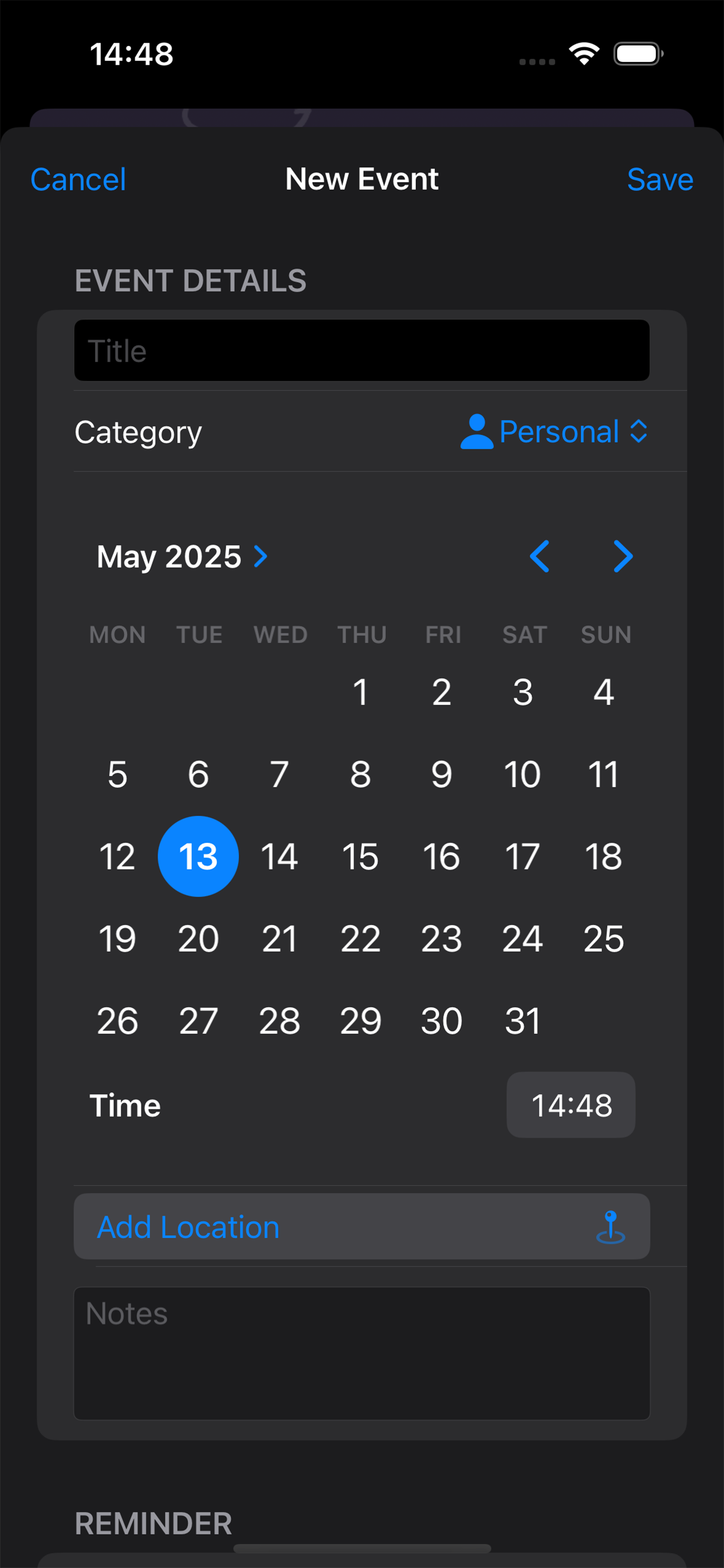 Create event screen in Kounts Events Counter app