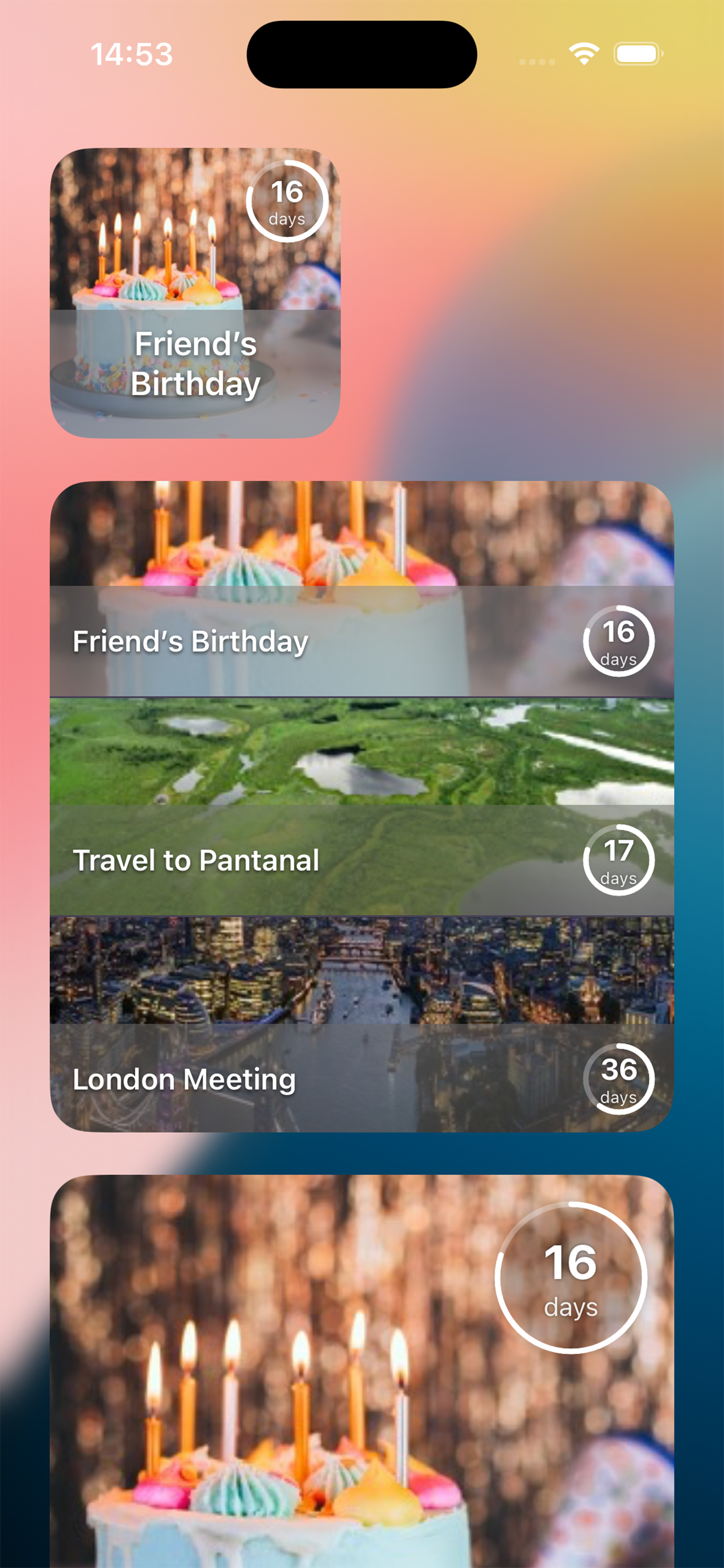 Events Counter widget screenshot in Kounts app